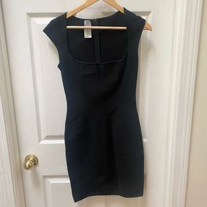Herve Leger Black square neck bandage dress XL